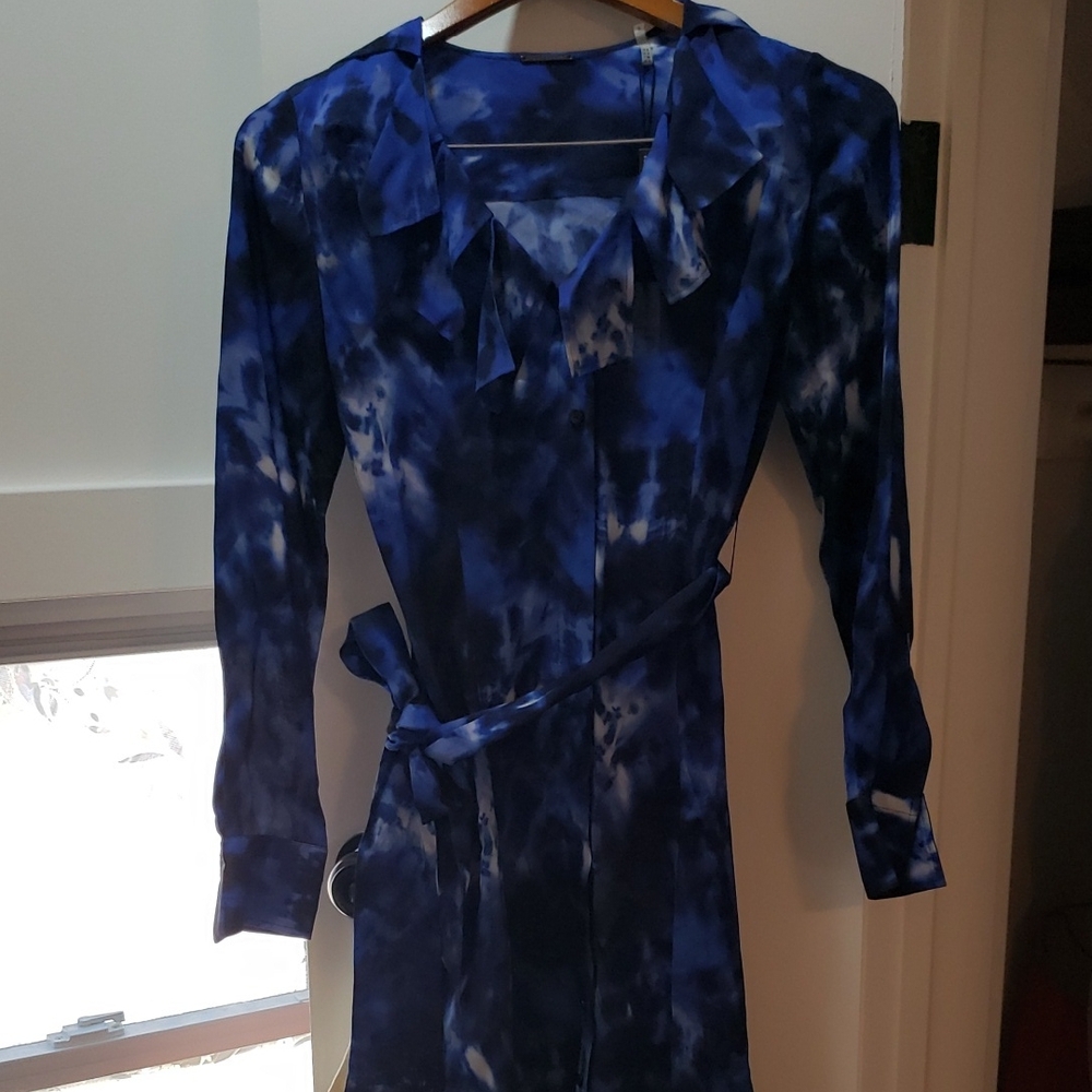 Blue Tie-Dye Long Sleeve Dress